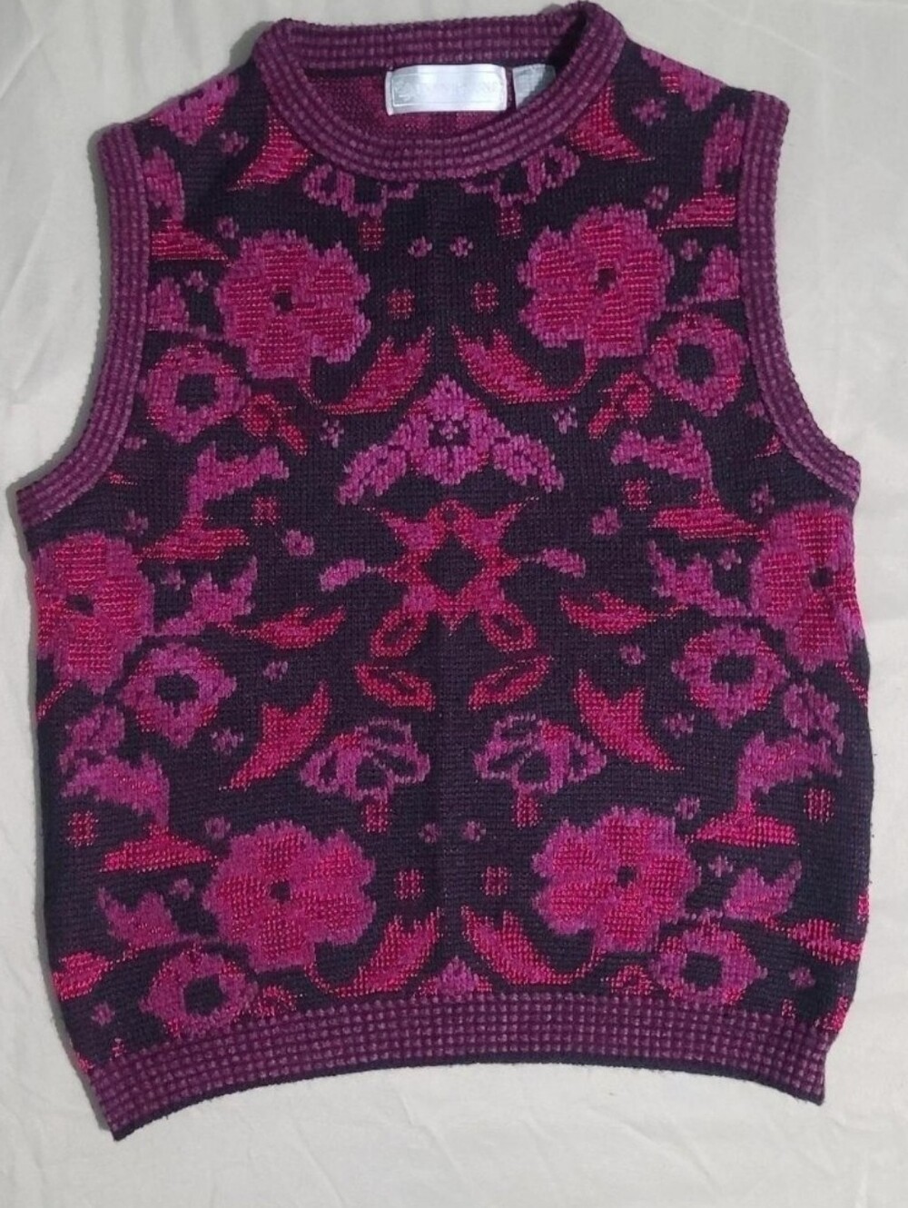 💣 Vintage 90s Evan-Picone Floral Damask Knit Sweater Vest - Size S
